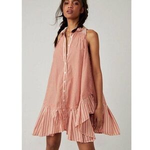 Free People Be Real Mini Dress Sleeveless,‎ Button Front, Cotton Striped, S